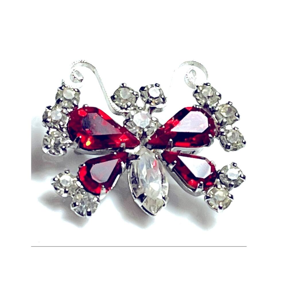 Vintage Butterfly Brooch Pin Designer B David Ruby Red Crystal Rhinestone Silver